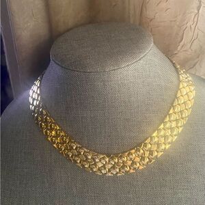 Vintage 1980s Gold Tone Woven Necklace